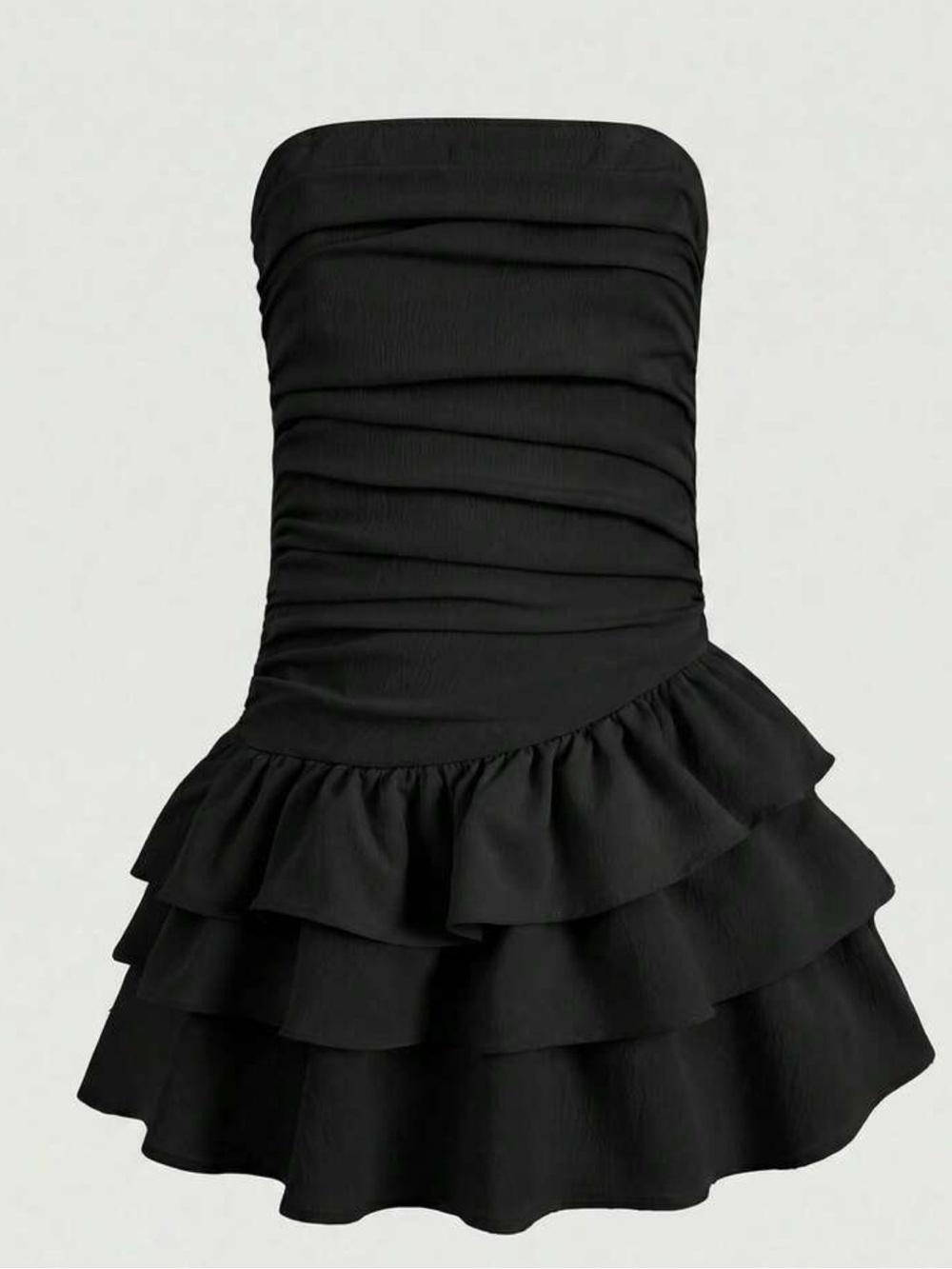 Black Strapless Ruffled Mini Skirt Dress